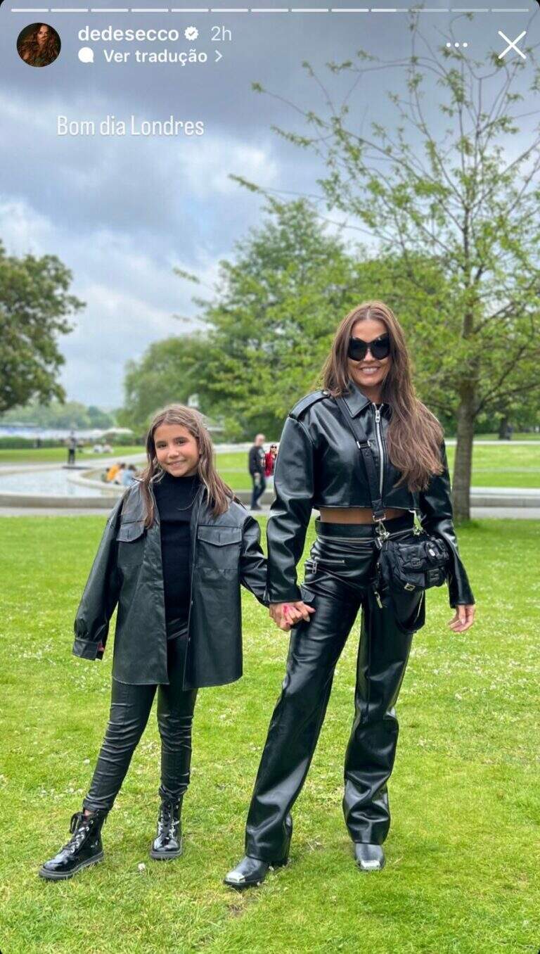 De férias na Europa Deborah Secco combina look a filha de 8 anos