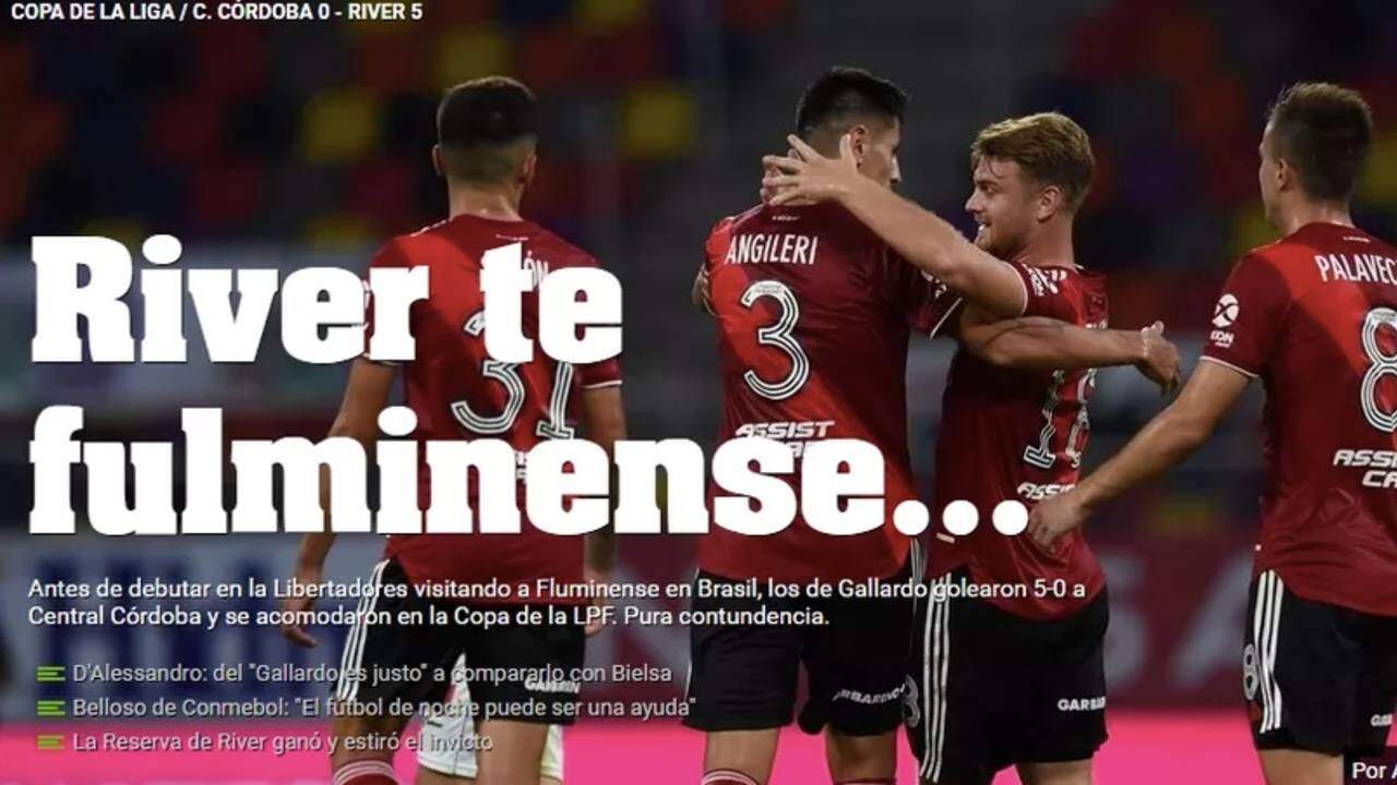 Antes da estreia na Libertadores, River Plate goleia Central Córdoba e jornal Olé provoca em brincadeira: "River te fulminense"