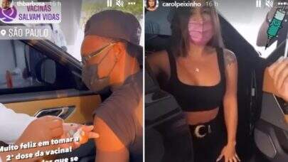 Thiaguinho e Carol Peixinho se vacinam no mesmo carro em SP e internautas suspeitam de affair