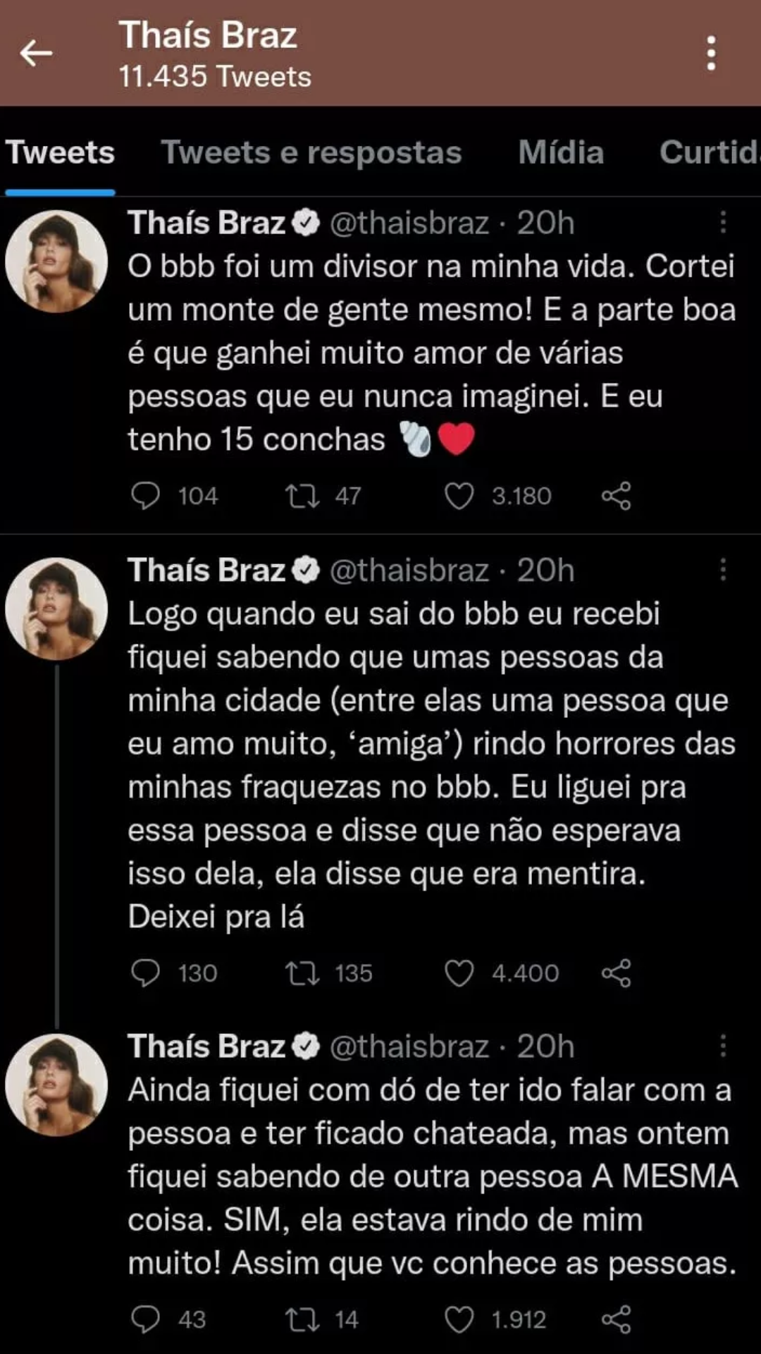Tweet Thaís Braz