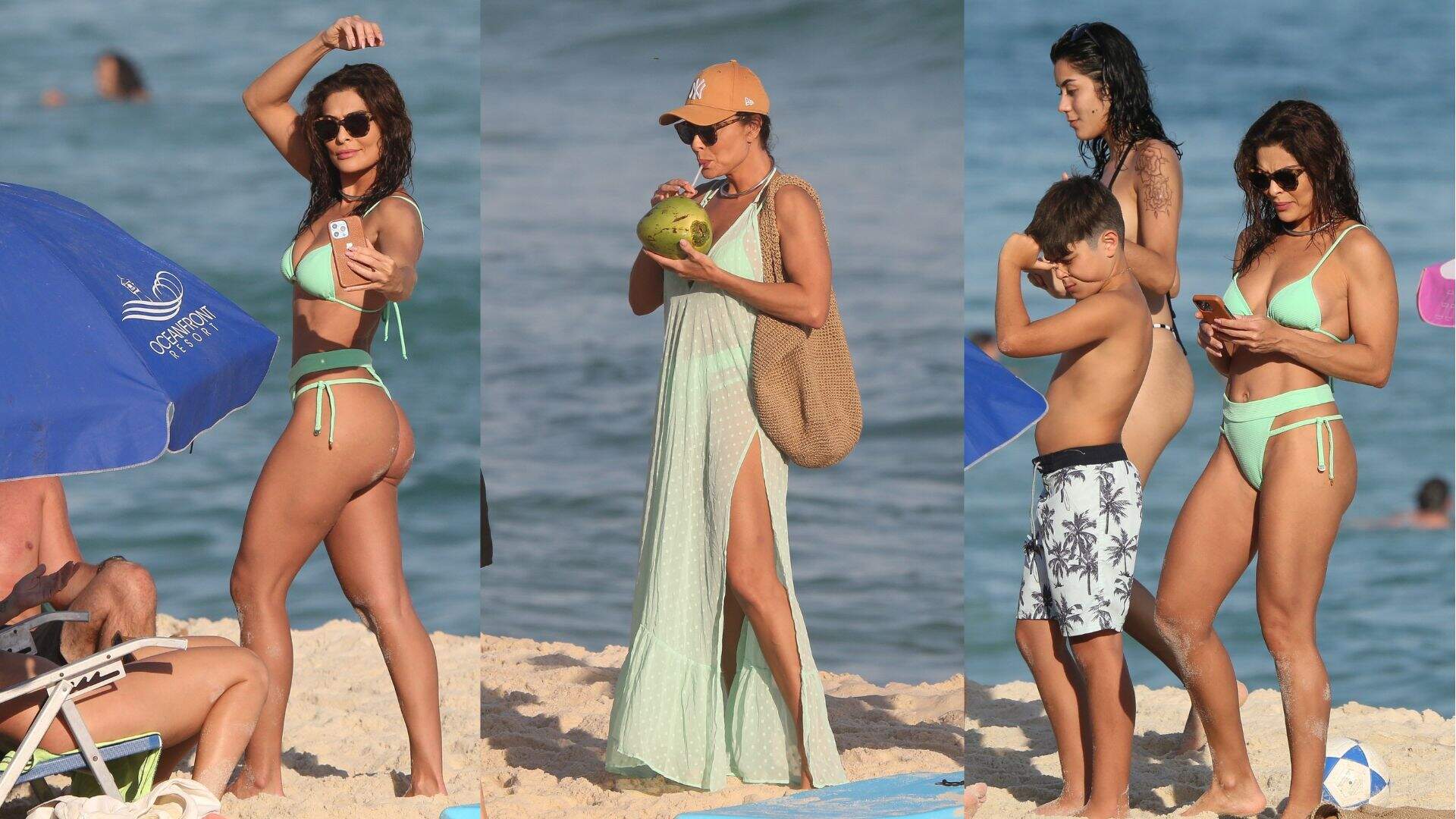 Juliana Paes foi com a família para curtir um dia de praia 