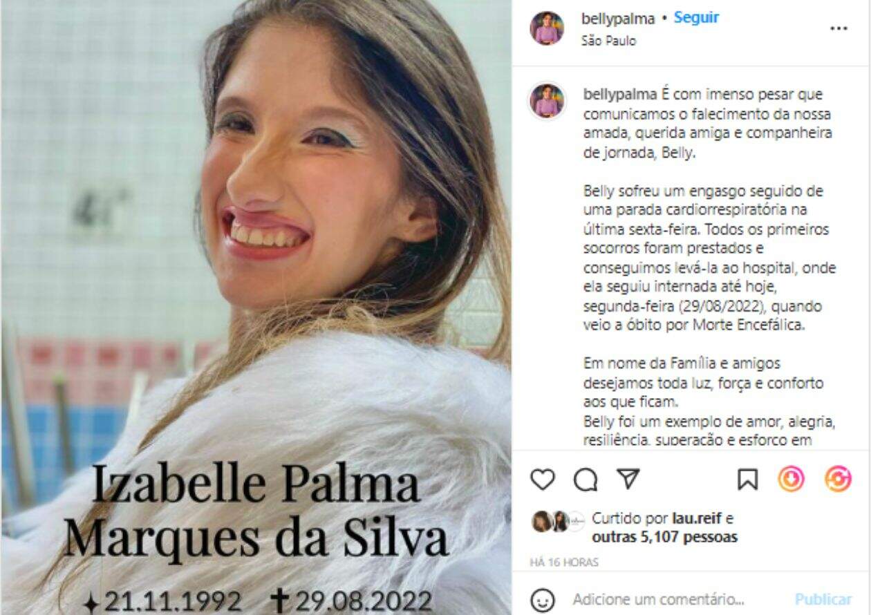 A família de Belly Palma anunciou o acontecimento nas redes sociais da influenciadora