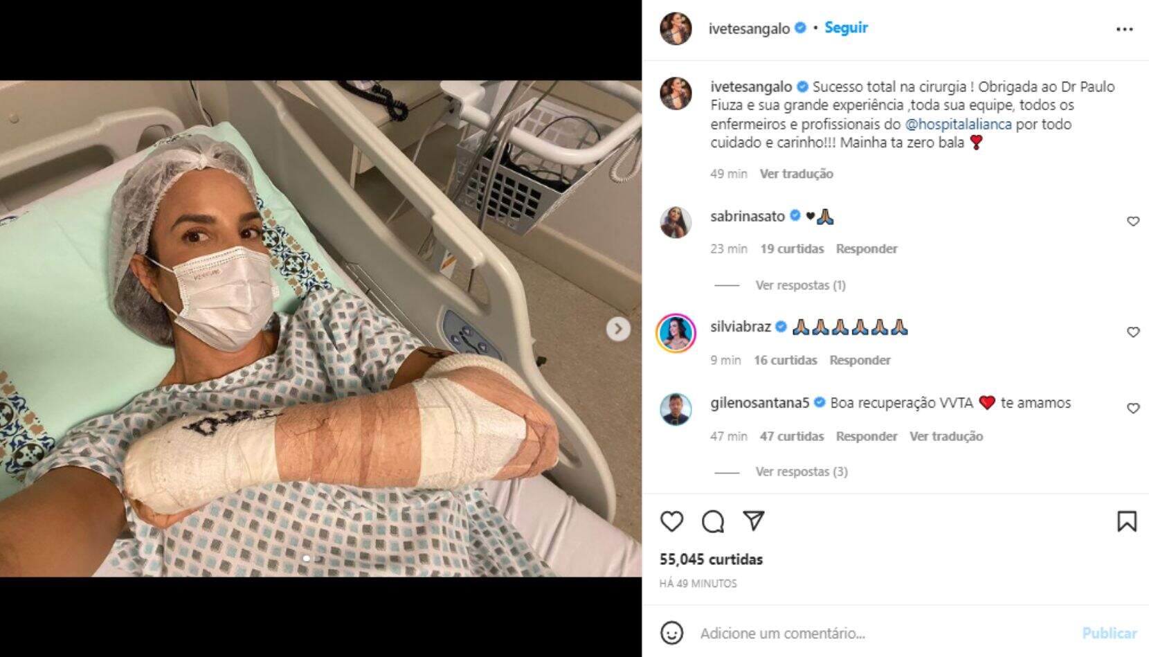Ivete Sangalo está com o braço lesionado desde o início do mês