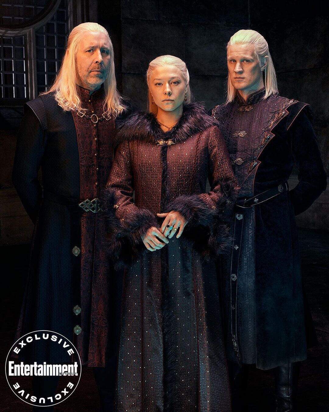 Paddy Considine (Viserys I Targaryen), Emma D'Arcy (Rhaenyra Targaryen) e Matt Smith (Daemon Targaryen) (Foto: Reprodrução/Instagram)