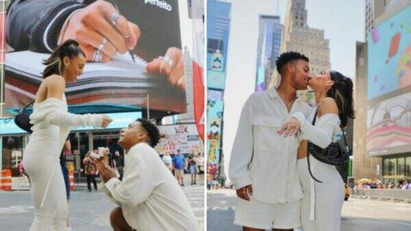 O amor está no ar! Clara Garcia é pedida em casamento na Times Square