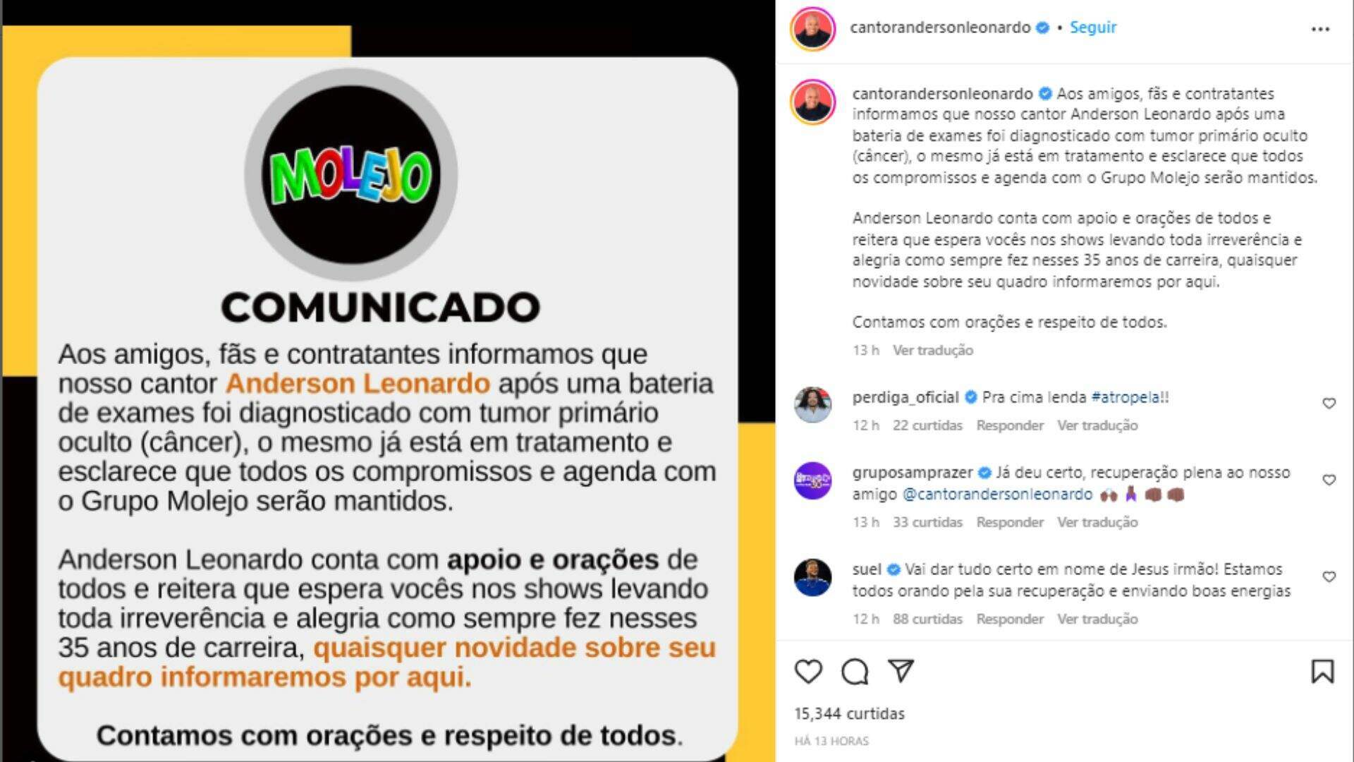 Através das redes sociais, Anderson Leonardo revelou o diagnóstico de câncer 