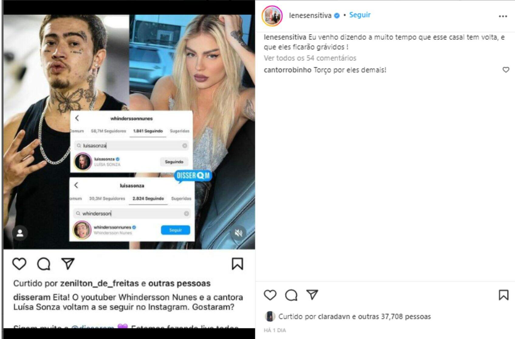 Lene Sensitiva deu mais esperanças para os fãs do casal Luísa Sonza e Whindersson Nunes