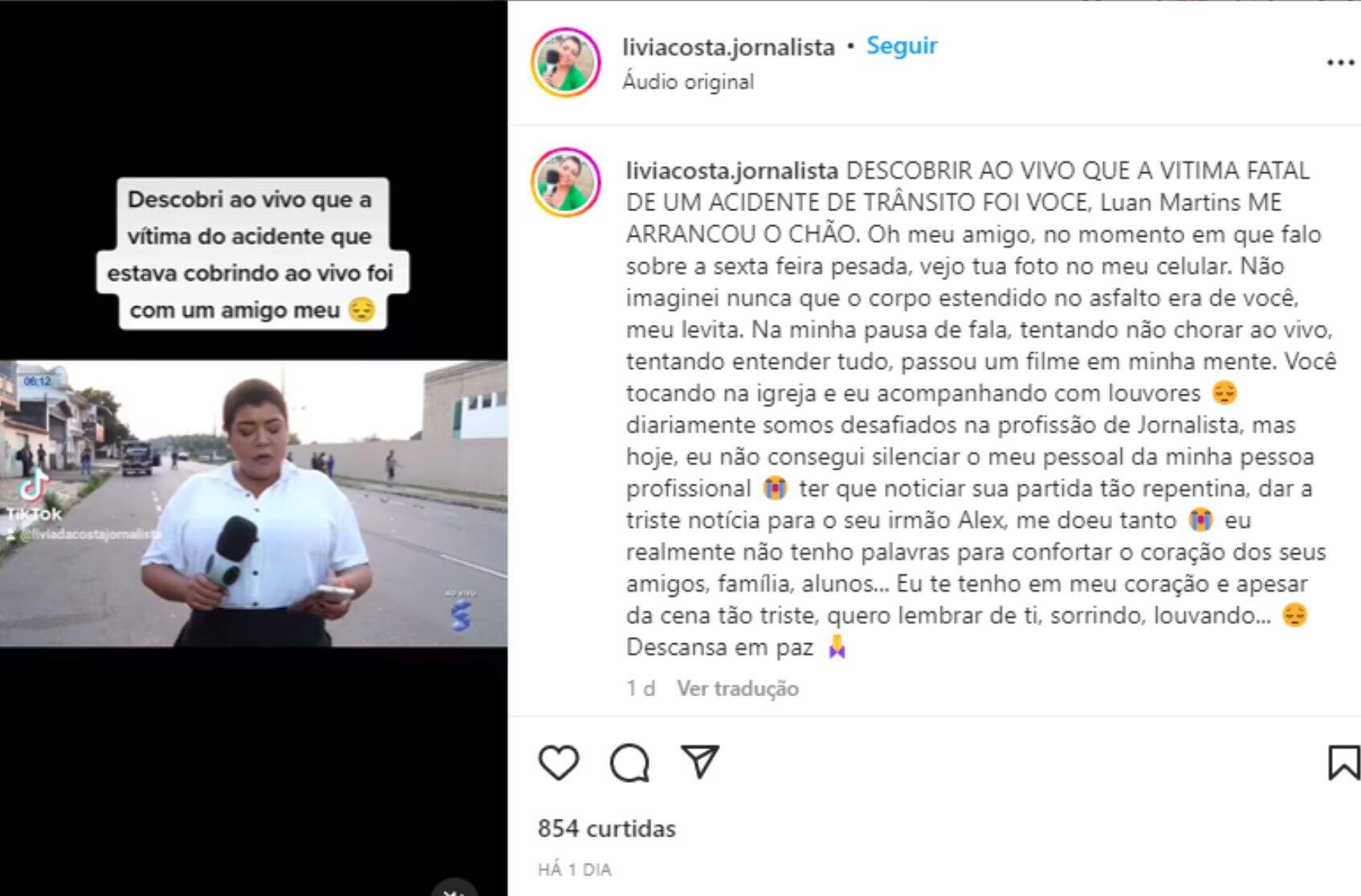 Lívia Costa compartilhou com os seus seguidores como se sentiu com a notícia 