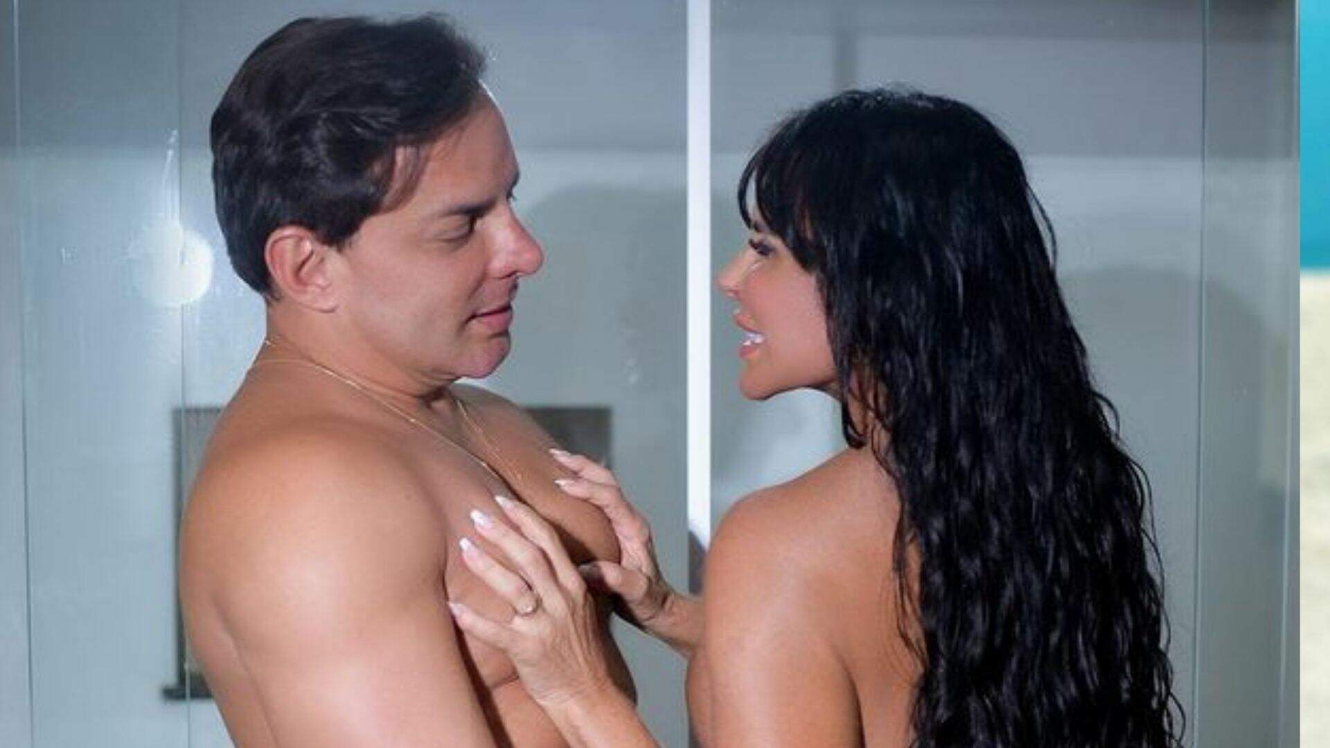 Aos 63 anos, Gretchen é clicada de fio-dental e com o marido colocando a mão onde não devia