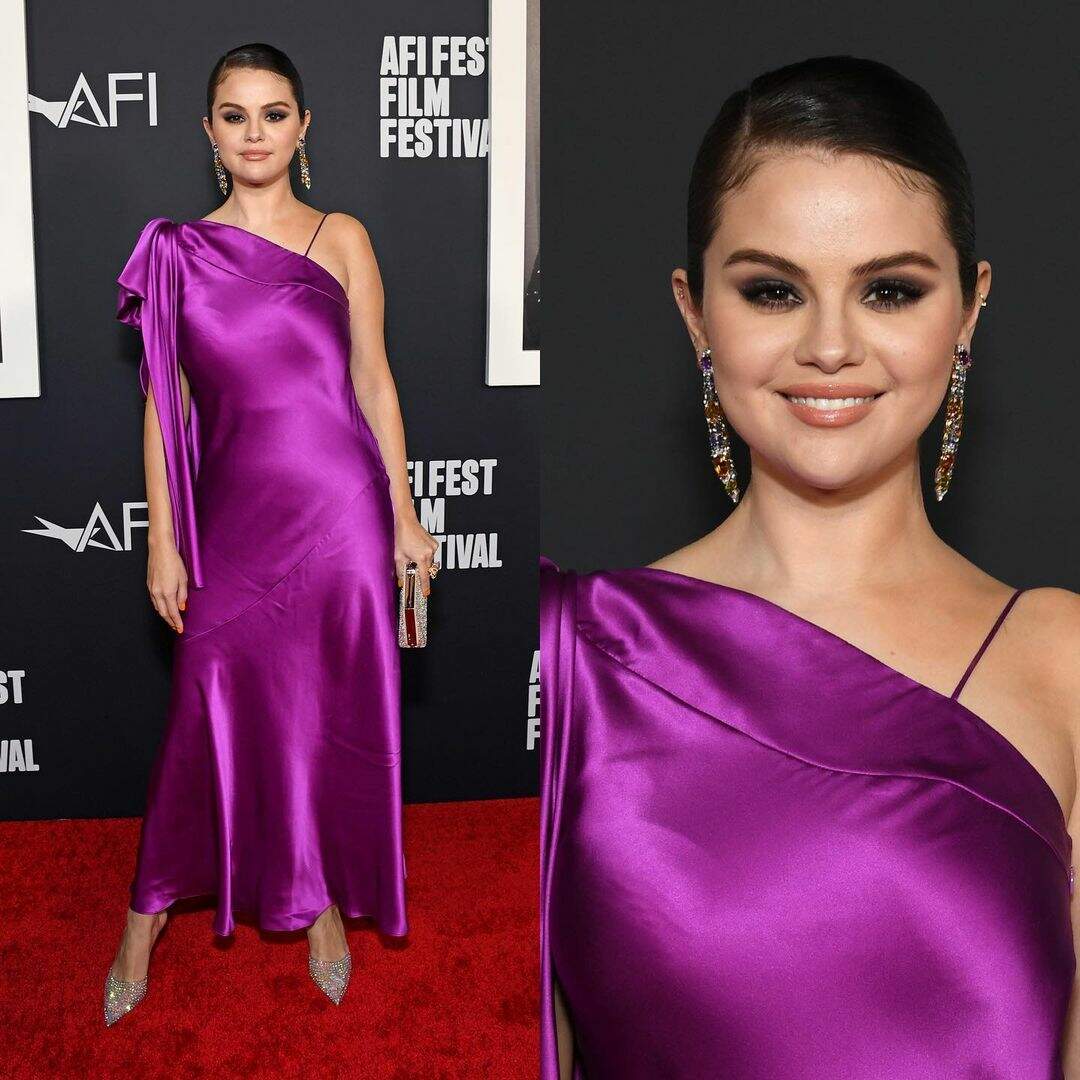 Selena estava deslumbrante em um vestido longo e roxo (Foto: Reprodução/Instagram)
