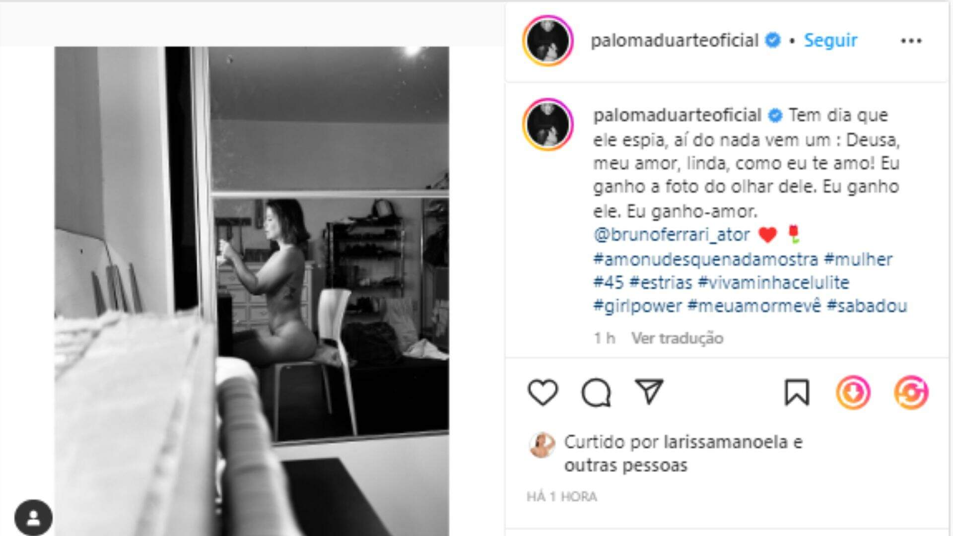 Paloma Duarte impressiona com foto nua feita por Bruno Duarte: “Olhar dele”  - Metropolitana FM