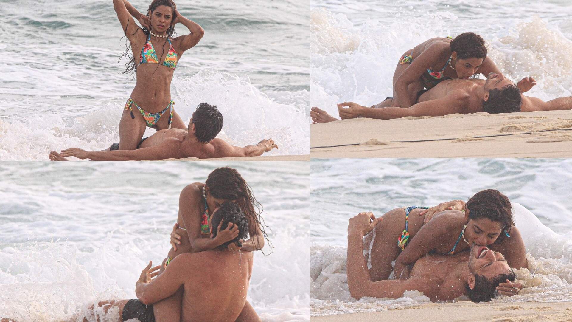 Lucy Alves e Romulo Estrela gravam cenas picantes na praia (Foto: Delson Silva / AGNEWS)