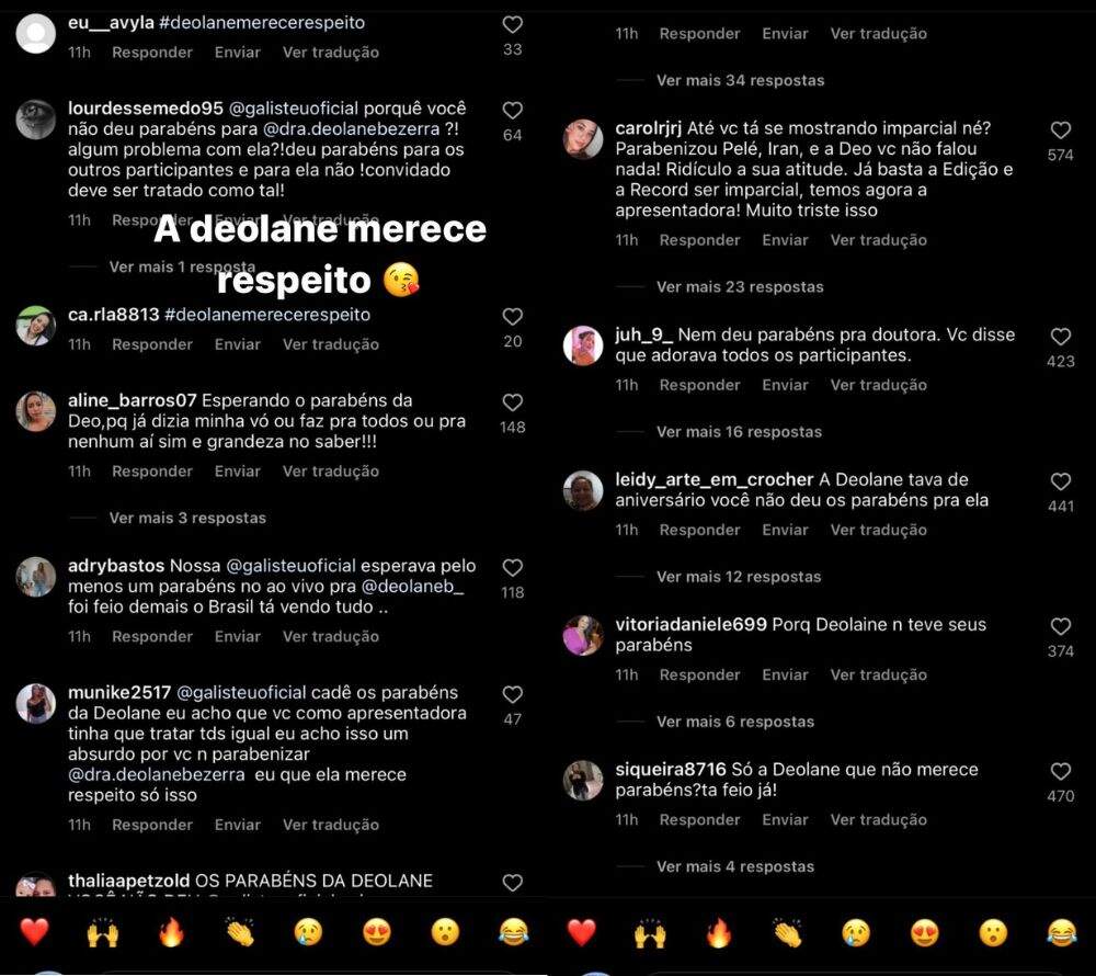 Solange Bezerra compartilhou alguns comentários dos seguidores de Deolane 