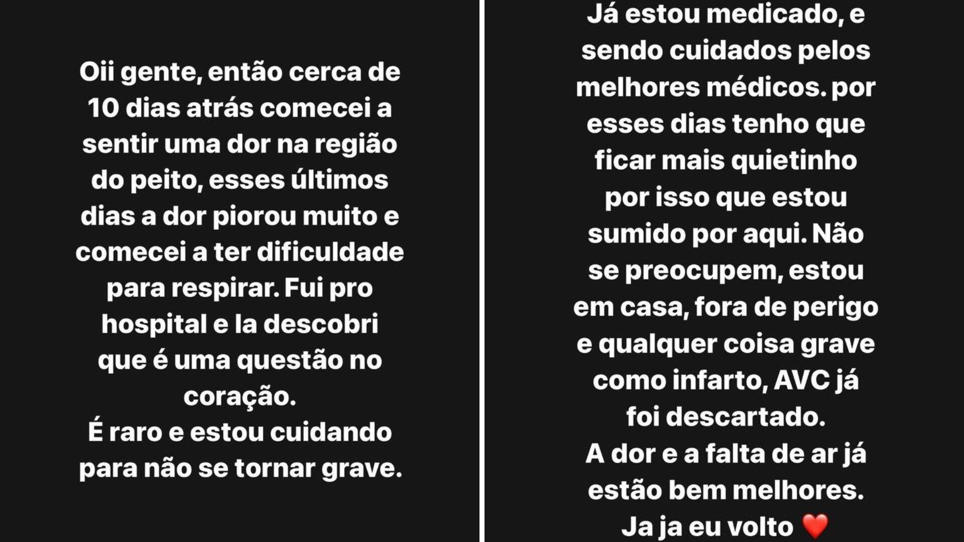 Eliezer sobre seu problema de saúde(reprodução: Instagram)