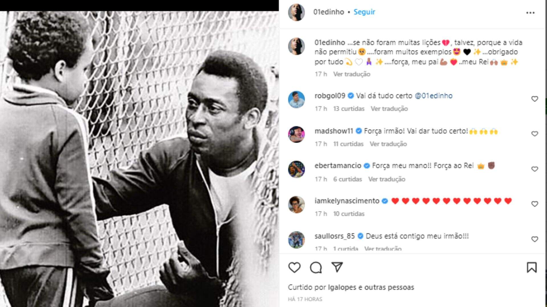 Edinho compartilhou uma foto de sua infância com Pelé