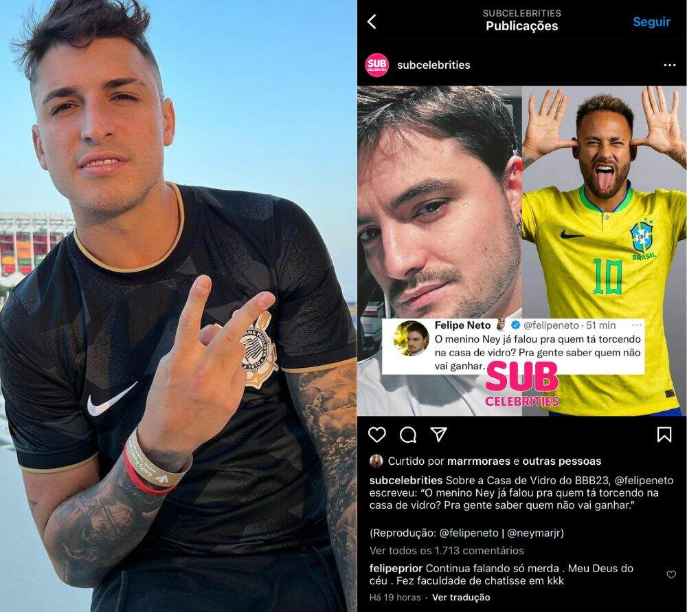 Felipe Prior comenta sobre comentário de Felipe Neto sobre o BBB