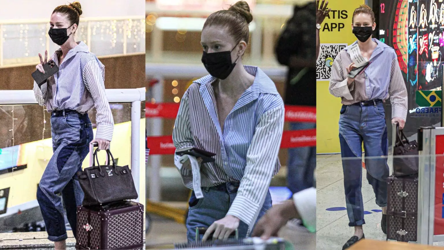 Marina Ruy Barbosa é fotografada sem make, cabelo preso e look básico em aeroporto (Foto: Reprodução/AgNews