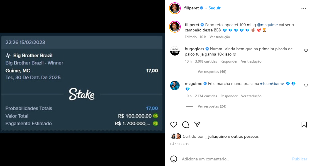 Em publicação, Felipe Ret compartilha comprovante de aposta em MC Guimê