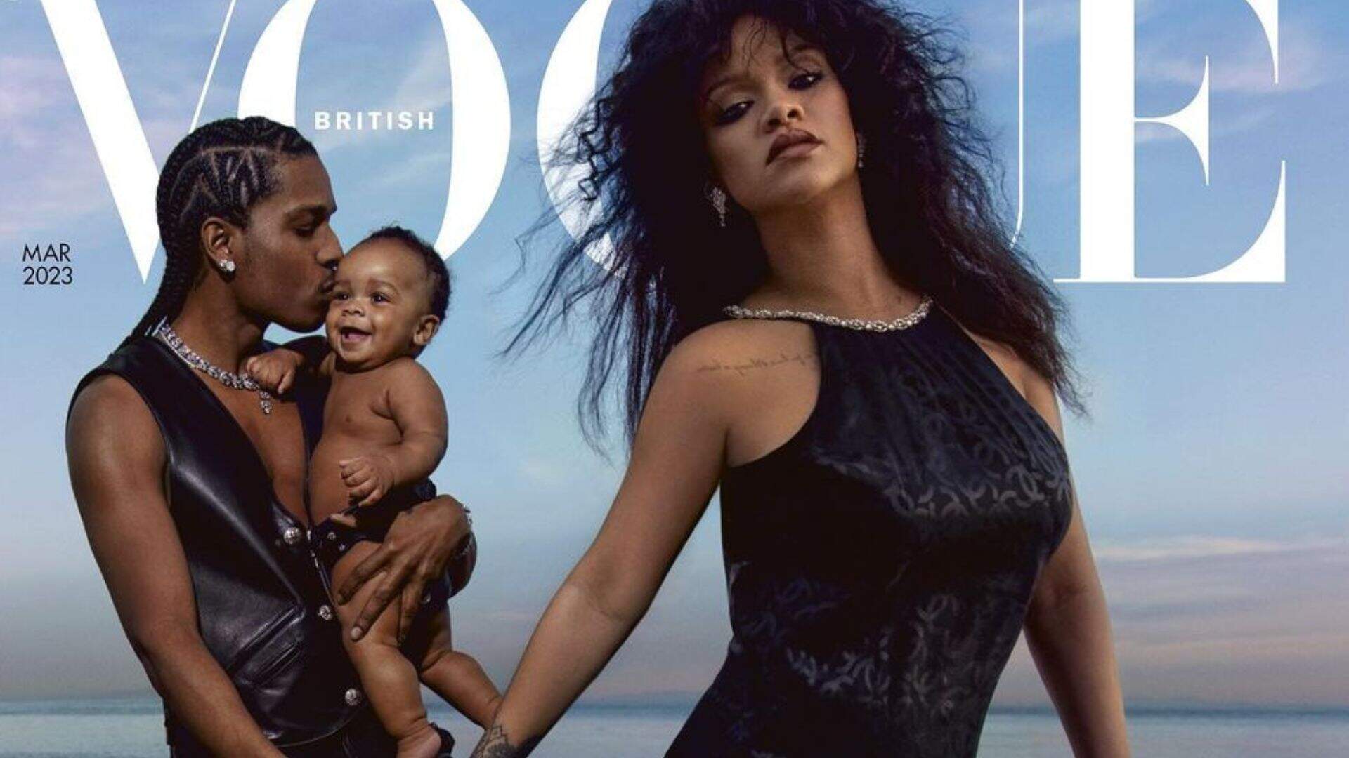 Família reunida! Rihanna posa com o filho e o marido A$AP Rocky para a Vogue britânica
