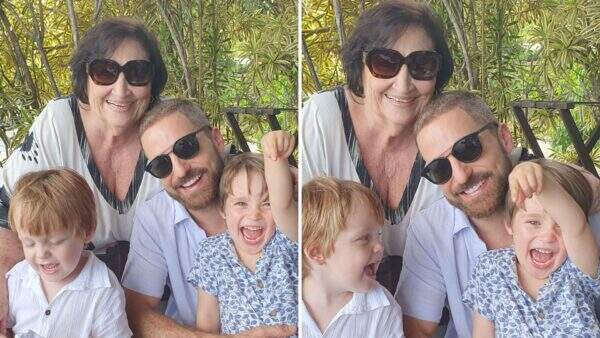 Mãe de Paulo Gustavo faz visita e posa com netos: “Saudade”