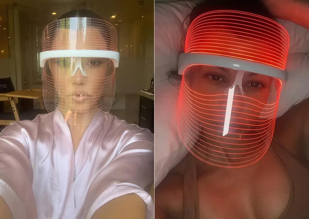 Kourtney Kardashian é adepta da máscara de LED
