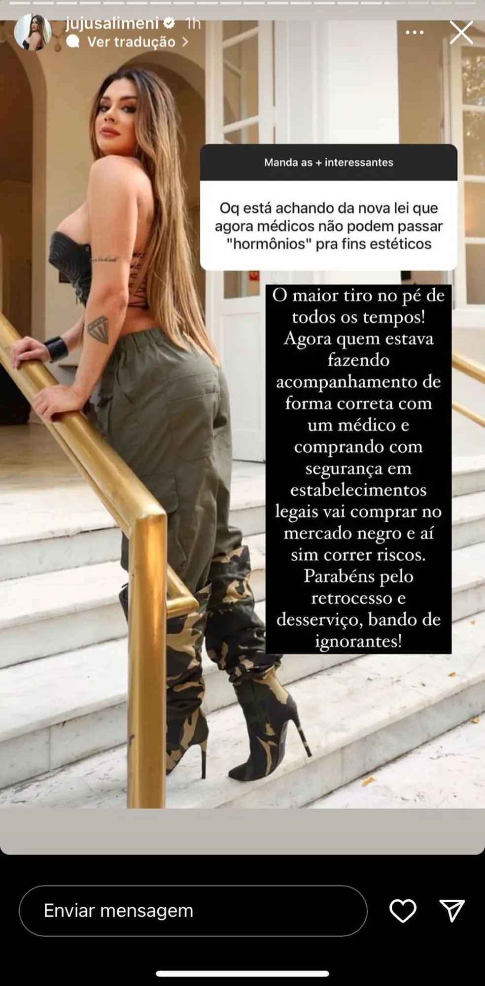 Adepta a anabolizantes, Juju Salimeni detona a proibição dos hormônios para fins estéticos