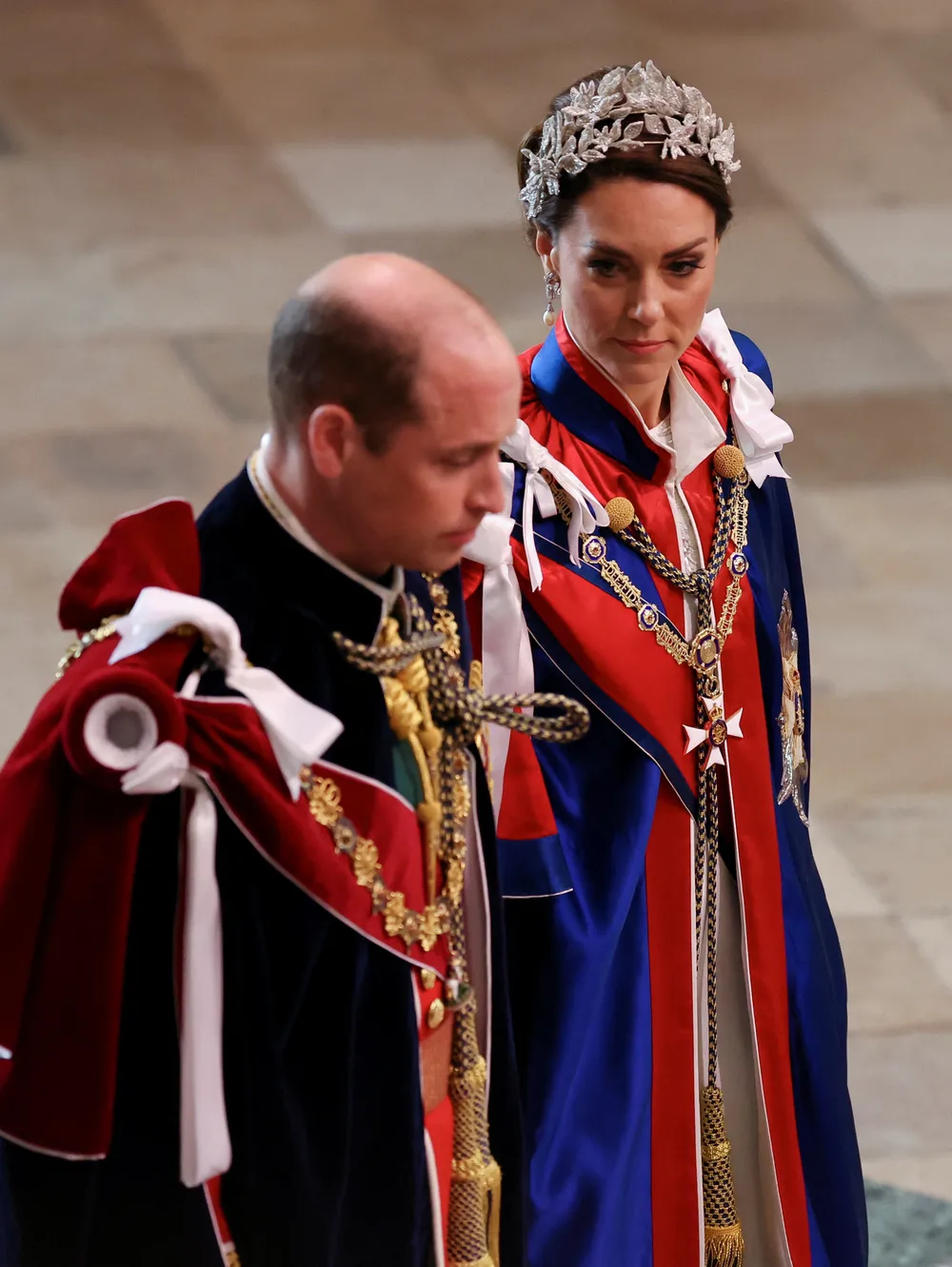 Príncipe William e a Princesa Kate Middleton na cerimônia de coroação do Rei Charles III na Abadia de Westminster