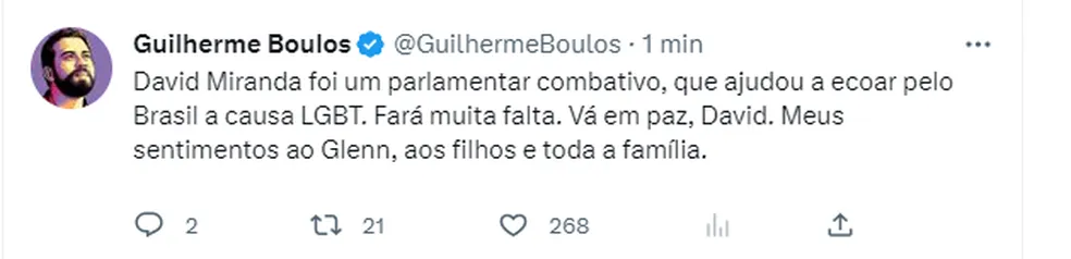 Guilherme Boulos presta homenagem (Foto: Reprodução/Twitter)