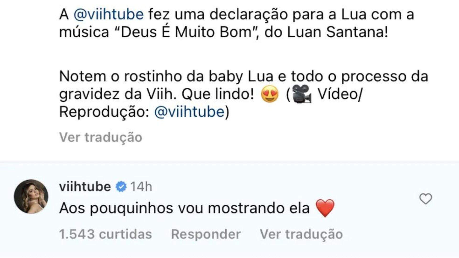 Print do comentário da Viih Tube 