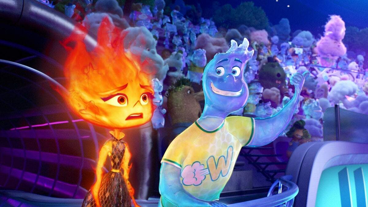 Faísca e Gota em uma cena de "Elementos" (Foto: Reprodução/Pixar)