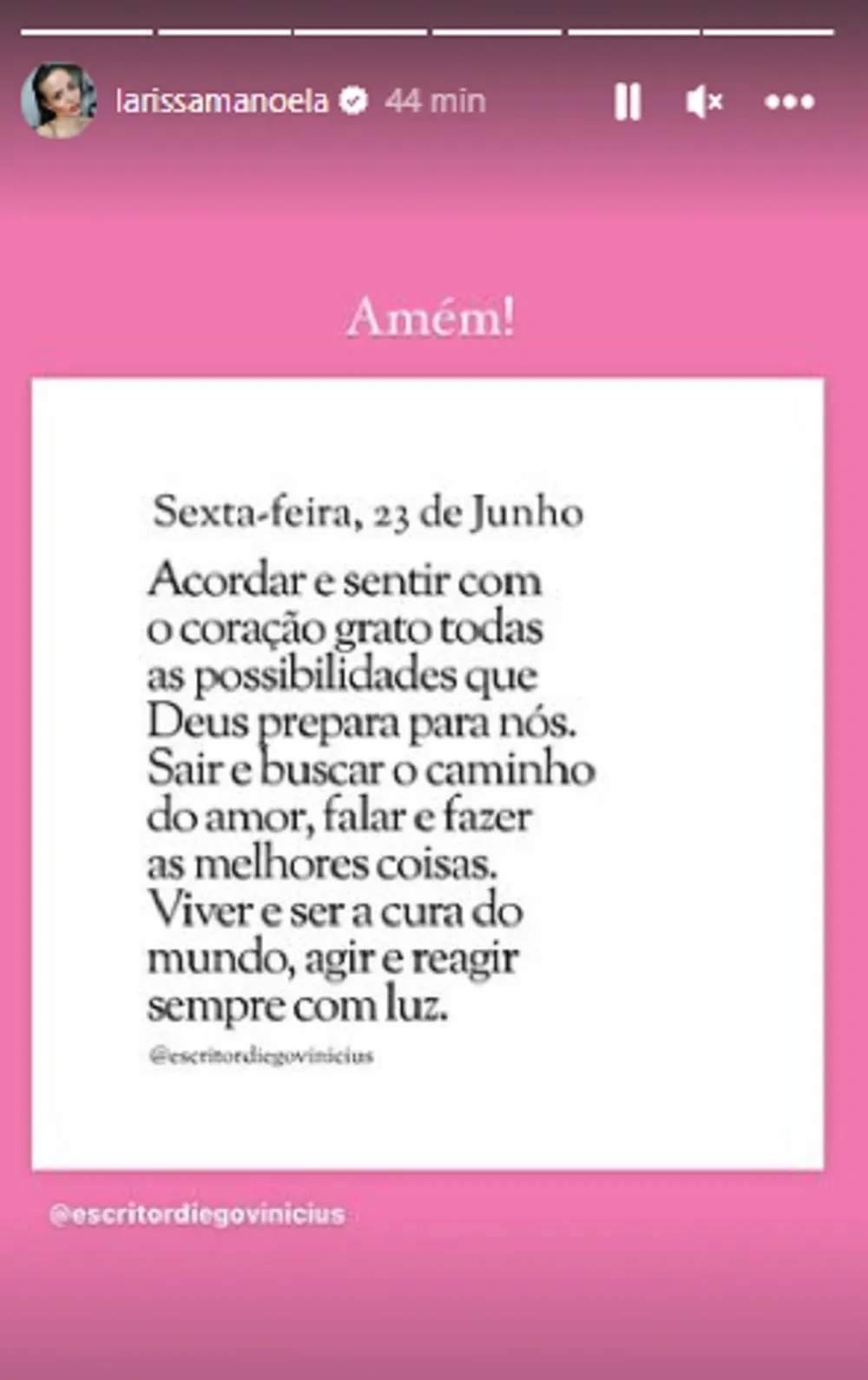 Postagem de Larissa Manoela nos stories após decidir não renovar contrato com a Globo (Foto: Reprodução/Instagram)