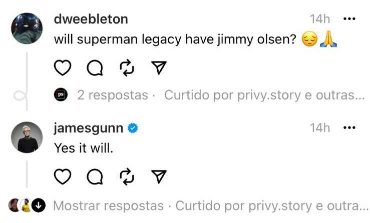 James Gunn responde fãs no Threads (Foto: Reprodução/Threads)