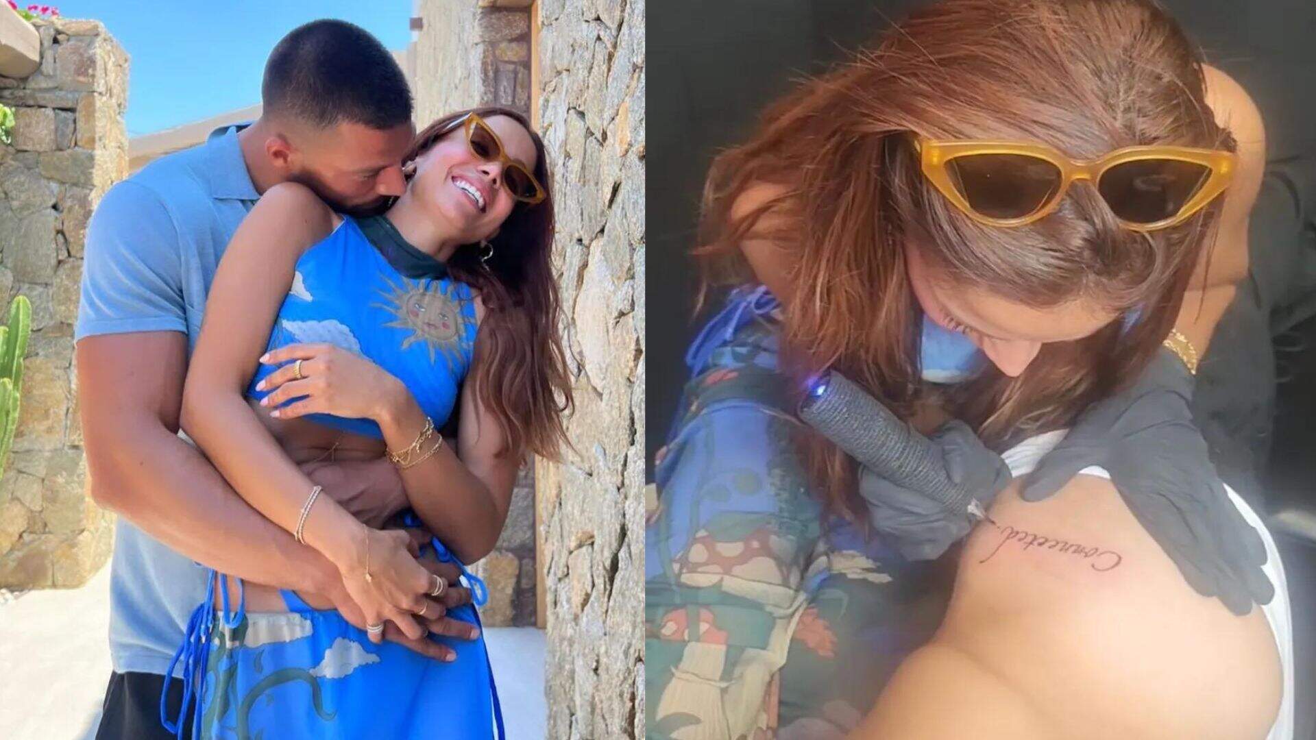 Alerta casalzão! Anitta e Simone Susinna tatuam um ao outro durante viagem à Grécia