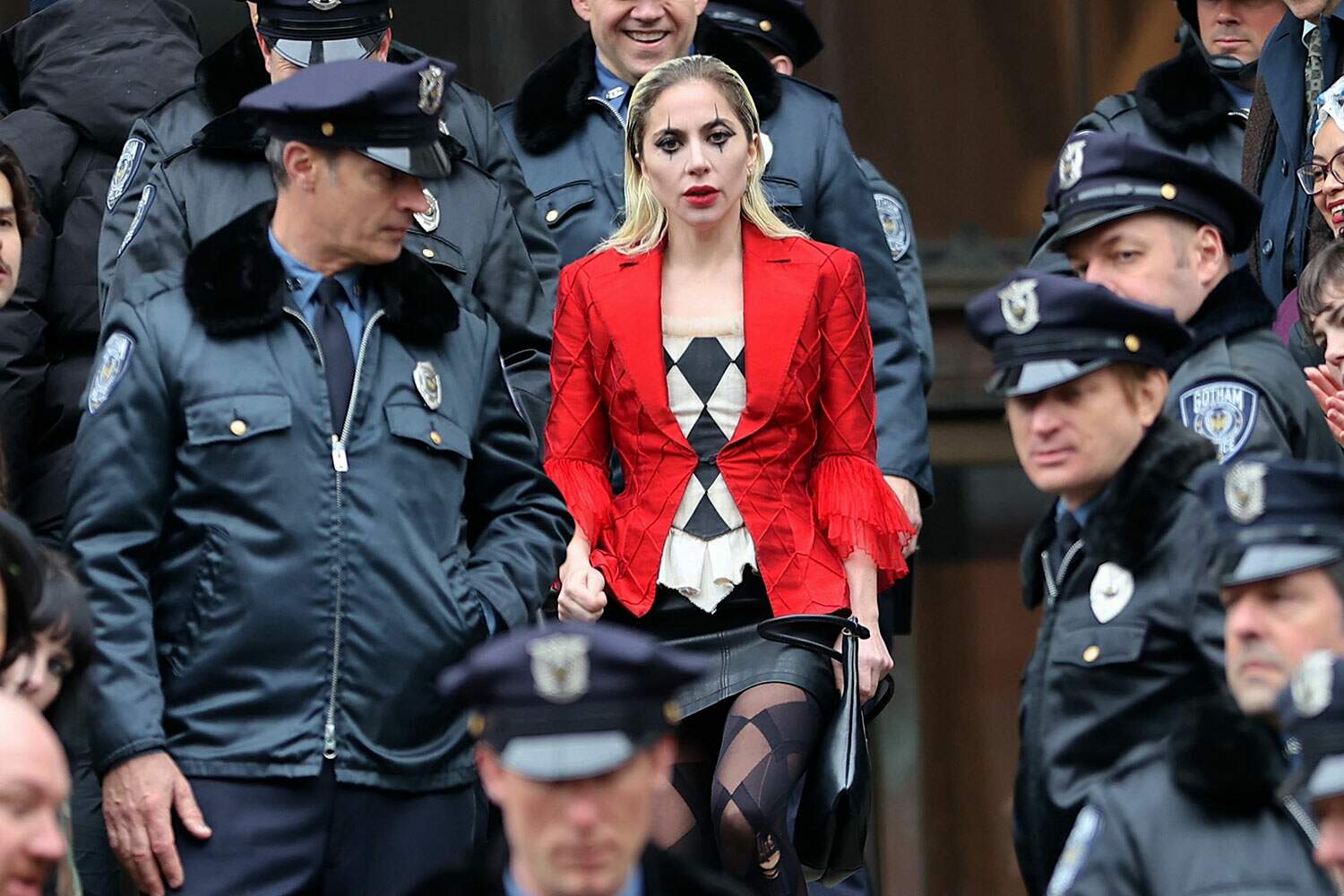 NEW YORK, NEW YORK - MARCH 25: Lady Gaga is seen on the set of "Joker: Folie a Deux" on March 25, 2023 in New York City.  (Photo by Jose Perez/Bauer-Griffin/GC Images)