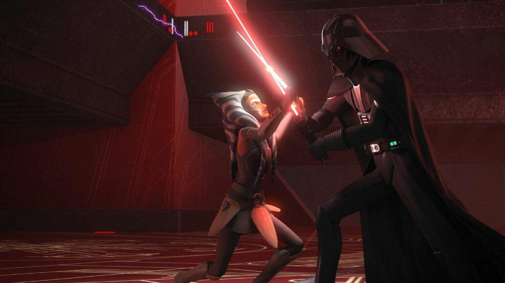 Ahsoka Tano enfrenta Darth Vader em "A Queda do Aprendiz" (Foto: Reprodução/ Star Wars)