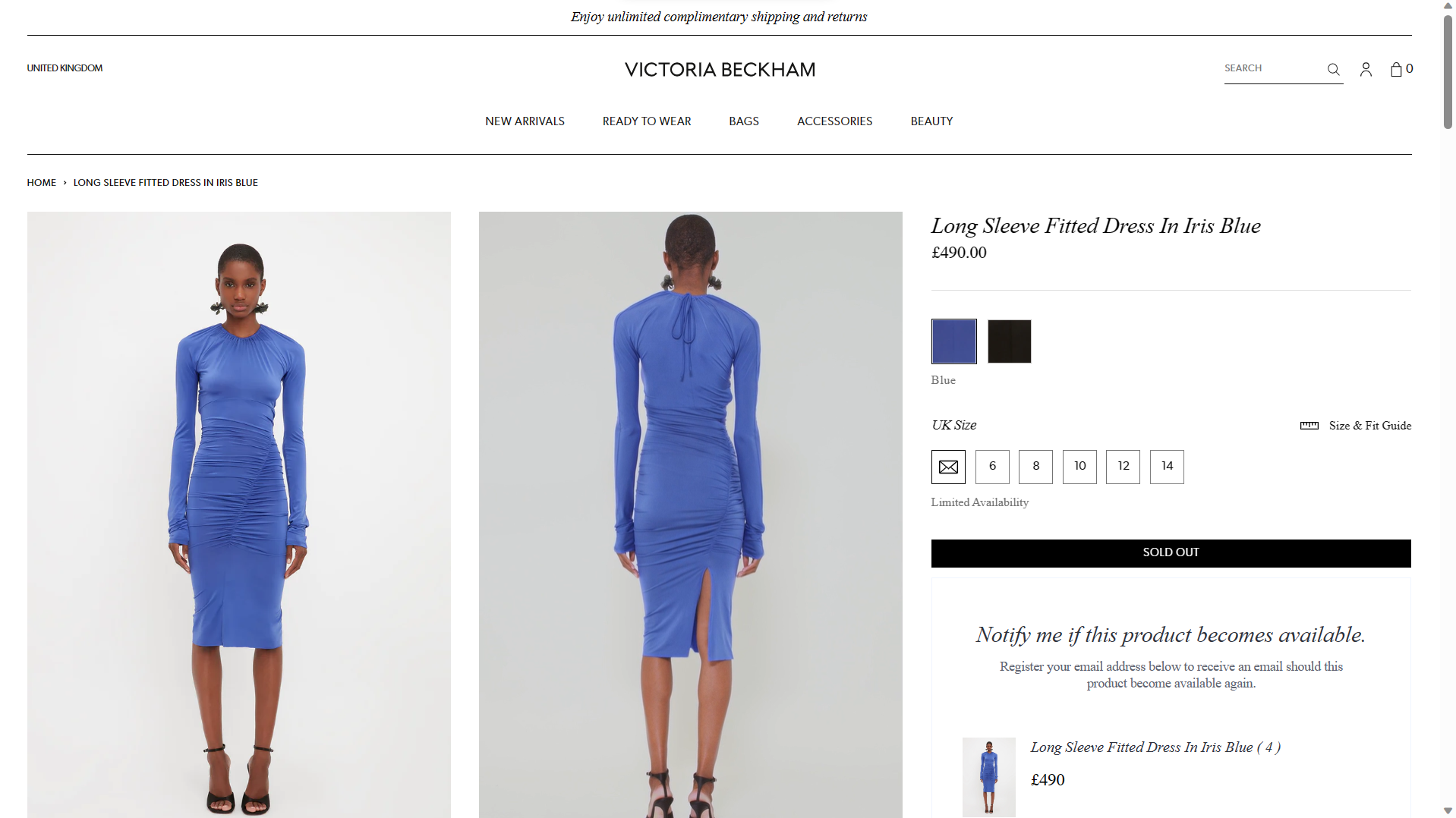 Vestido similar ao de Bruna Marquezine está disponível para compra no site de Victoria Beckham por 499 euros, o que equivale a R$ 2,5 mil na cotação atual (Foto: Reprodução/Site Victoria Beckham)