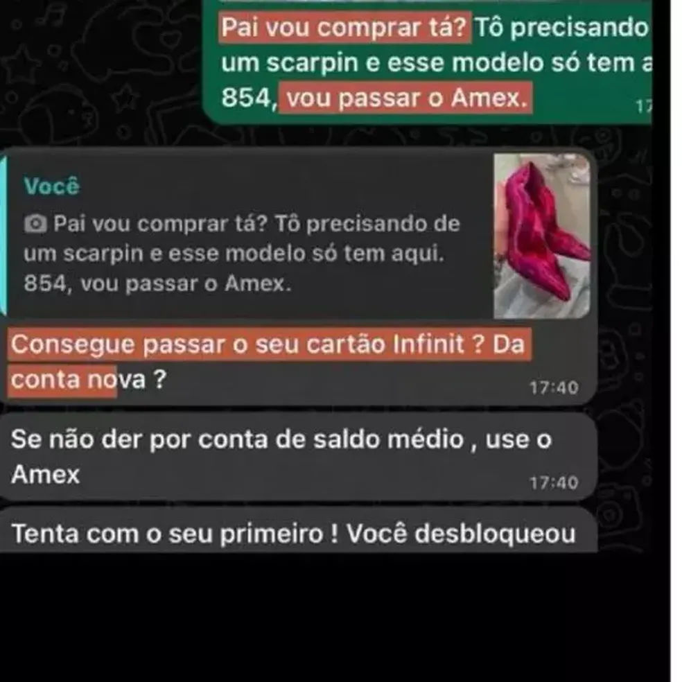 Print da conversa de WhatsApp entre Larissa Manoela e o pai sobre compra de sapato 