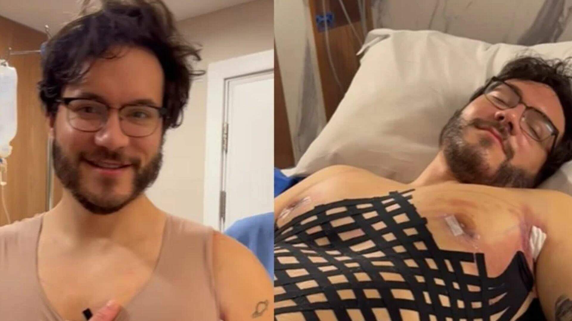 Após realizar cirurgia para retirada de mamas, Eliezer levanta a camisa e mostra resultado