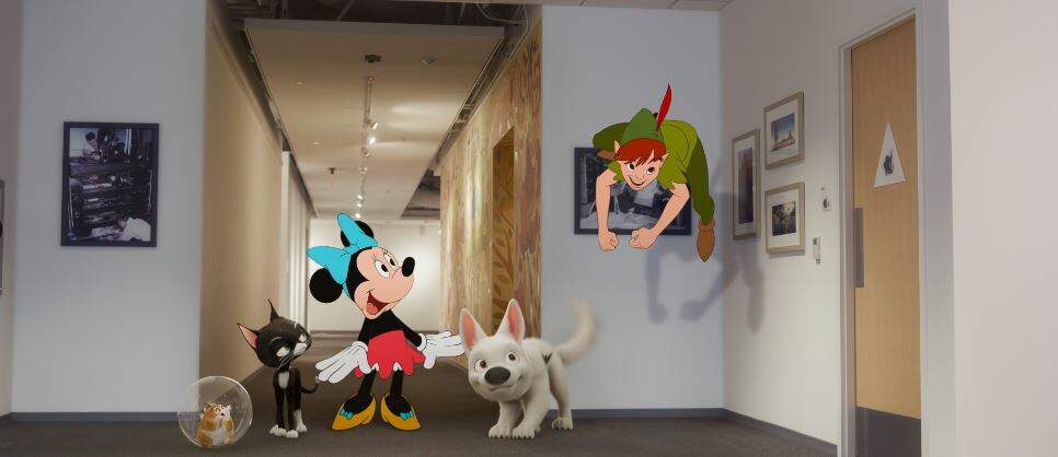 Rhino, Mittens, Minnie, Bolt e Peter Pan em “Once Upon a Studio” (Foto: Reprodução/Disney+)