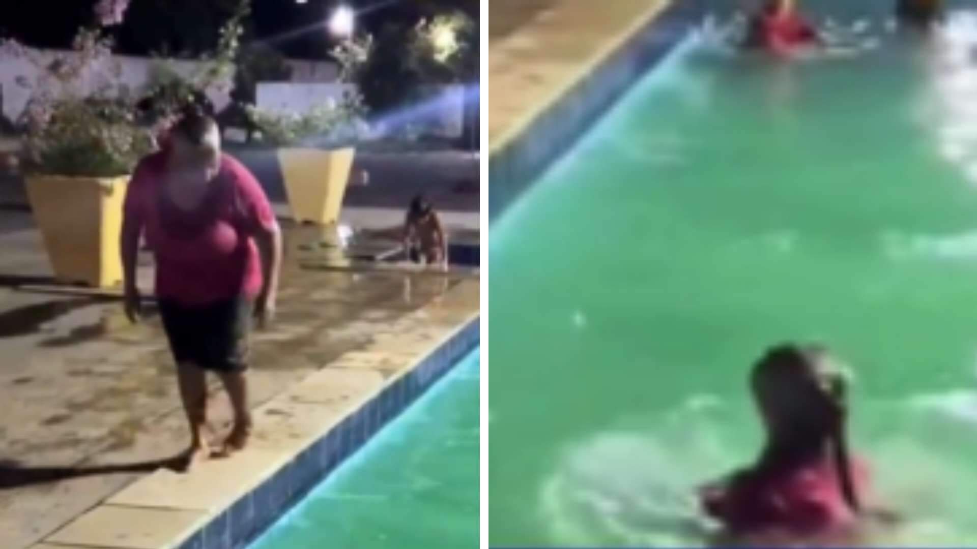Senhorinha deixa os internautas completamente chocados ao resolver entrar na piscina de maneira inusitada