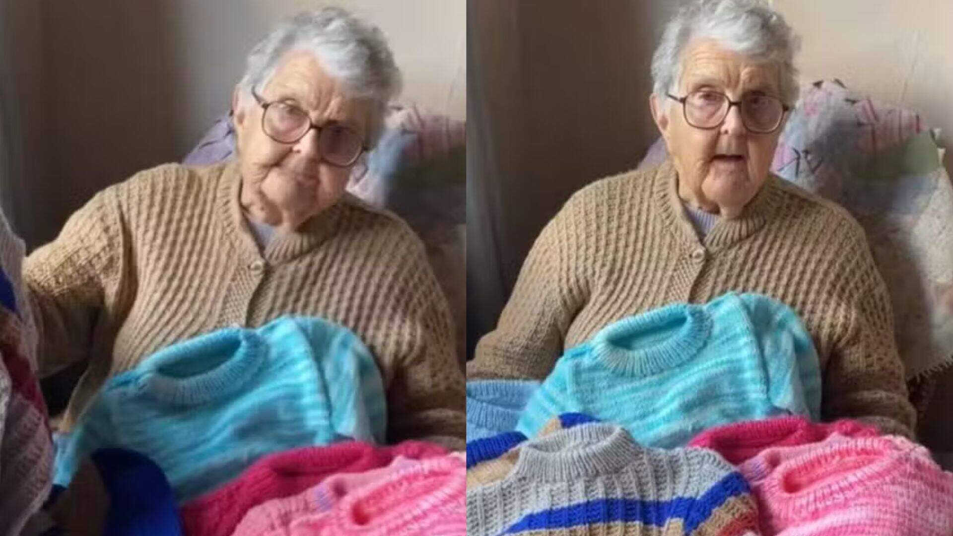 Idosa de 90 anos viraliza na web com sua iniciativa de tricotar casacos para crianças no Rio Grande do Sul