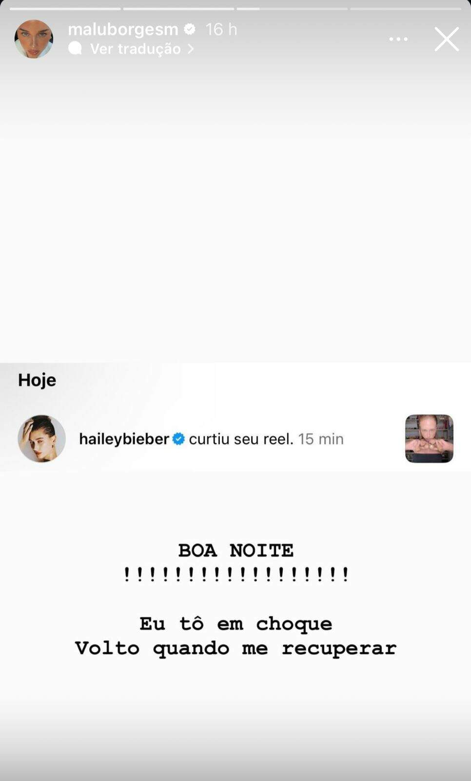 Hailey Bieber nota Malu Borges e influencer brasileira reage 