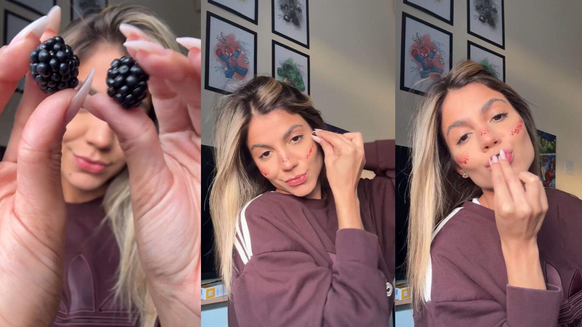 Ex-BBB Hariany Almeida causa na web ao fazer tutorial de make usando fruta; assista ao vídeo