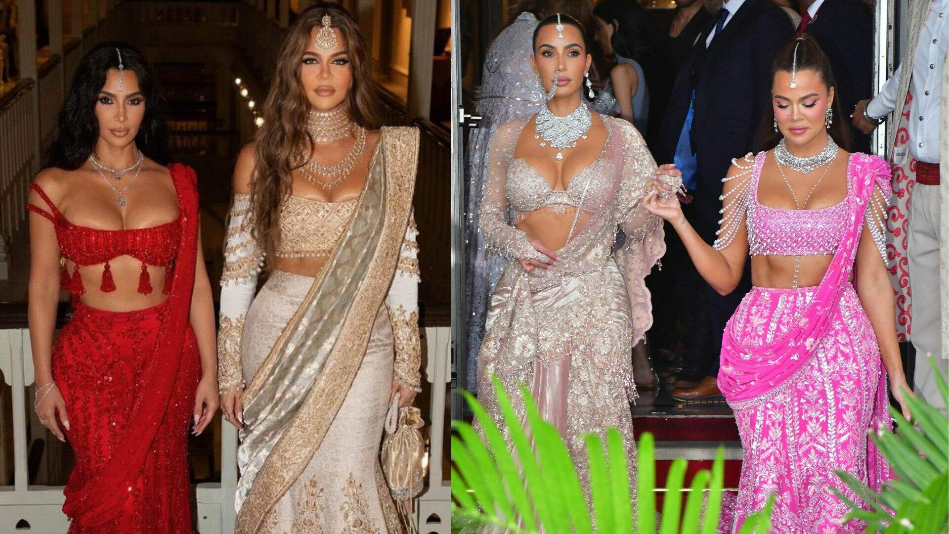 Khloé e Kim Kardashian marcam presença em casamento de bilionário na Índia; veja os looks