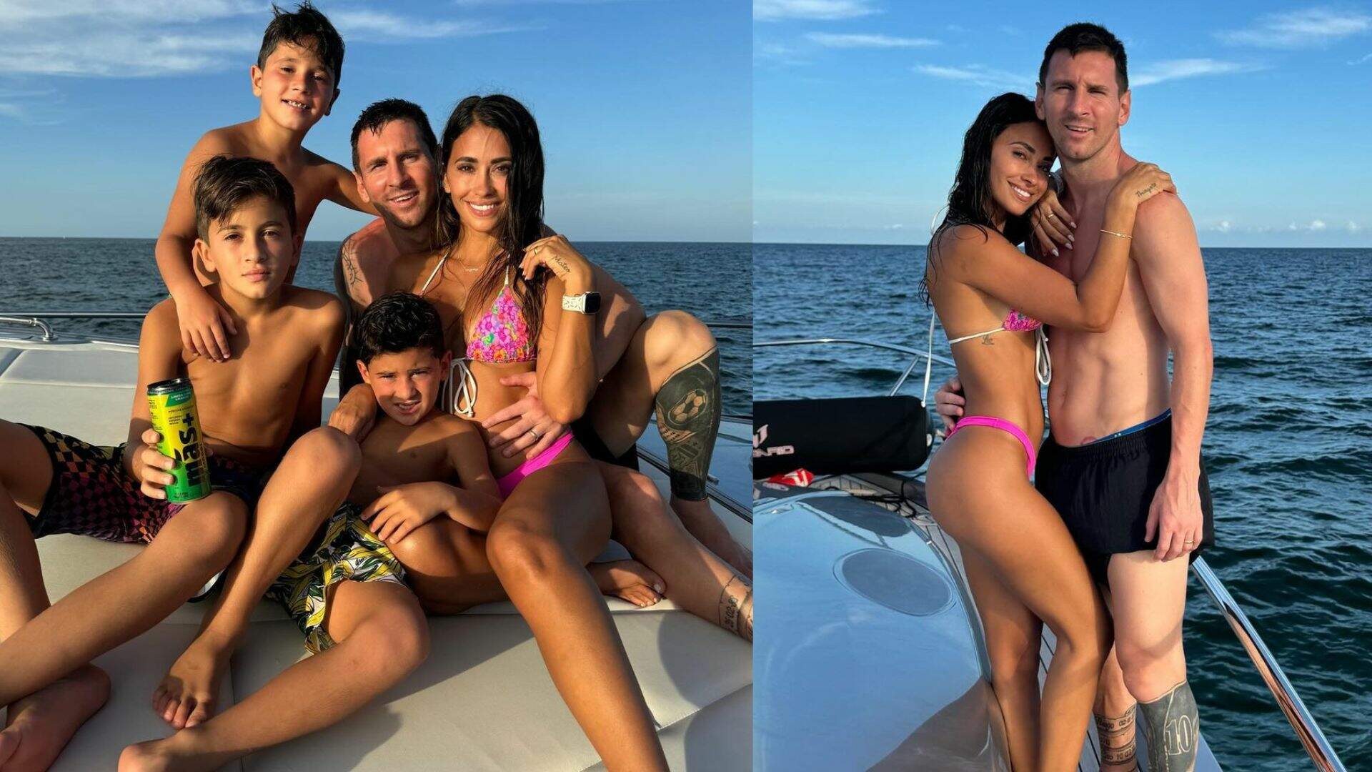 Esposa de Lionel Messi, Antonela Roccuzzo esbanja boa forma em passeio de barco com a família