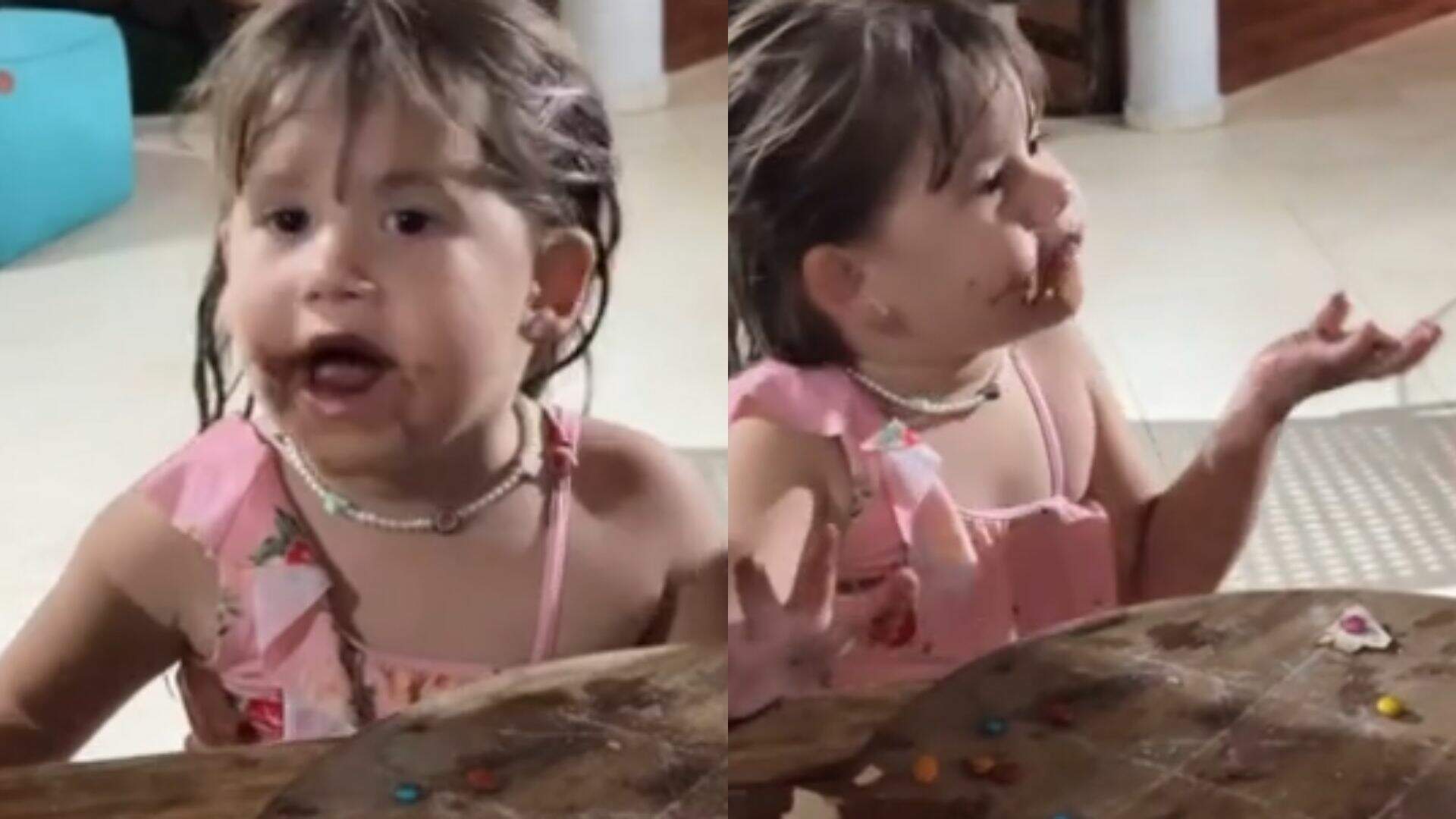 Maria Alice aparece suja de chocolate após comer pizza e diverte a web - Metropolitana FM