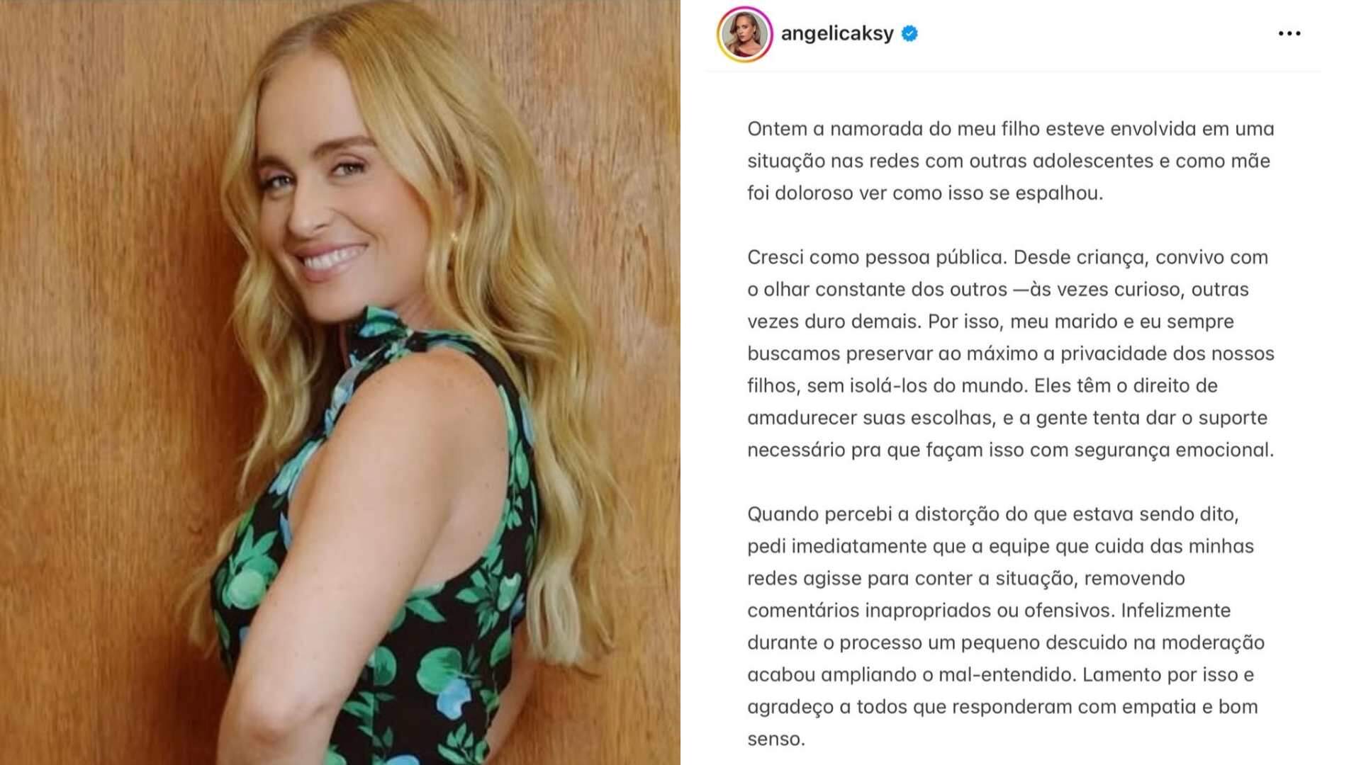 Angélica se pronuncia após curtir comentário polêmico sobre nora e diz que foi engano