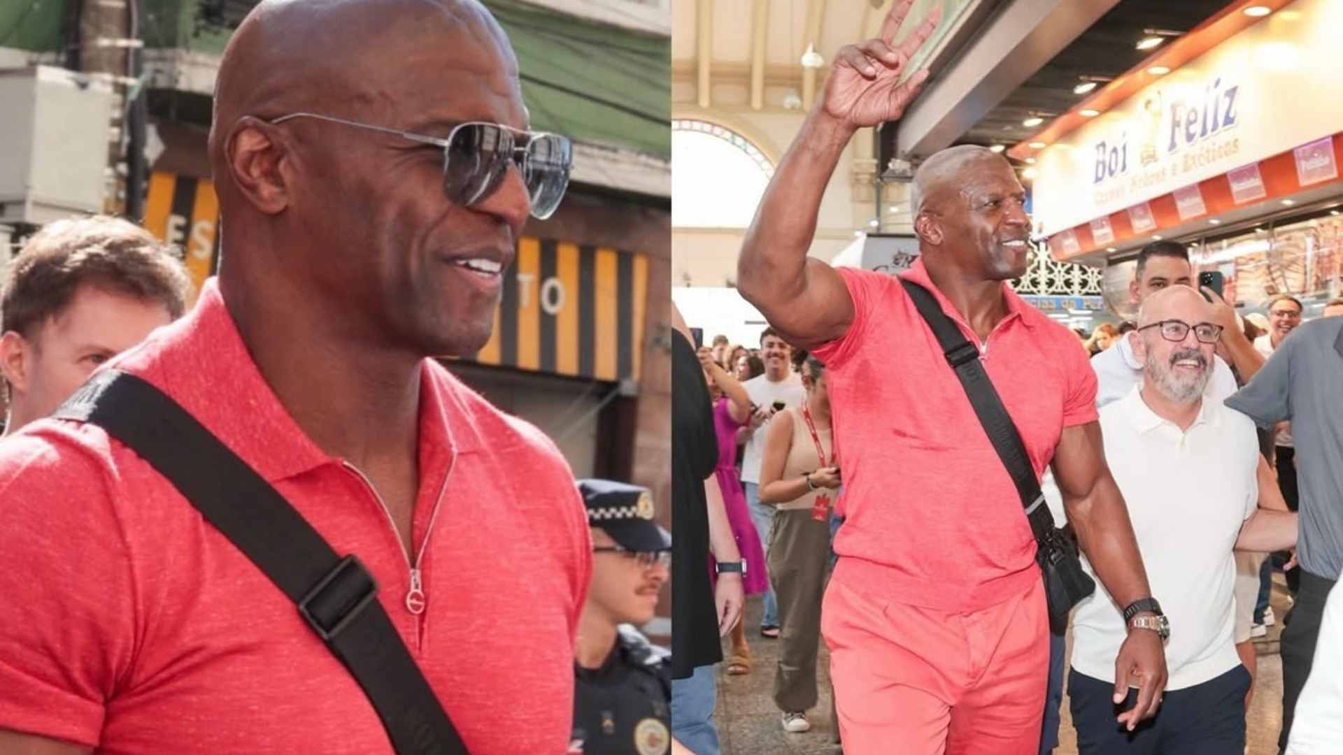 Terry Crews visita São Paulo e experimenta sanduíche de mortadela no Mercadão