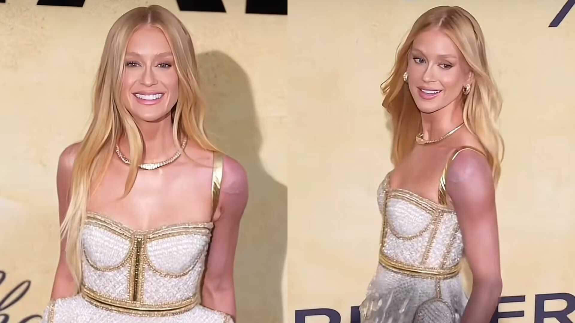 Marina Ruy Barbosa explica braço roxo em evento na França: “Vestido pesava mais de 15 kg”
