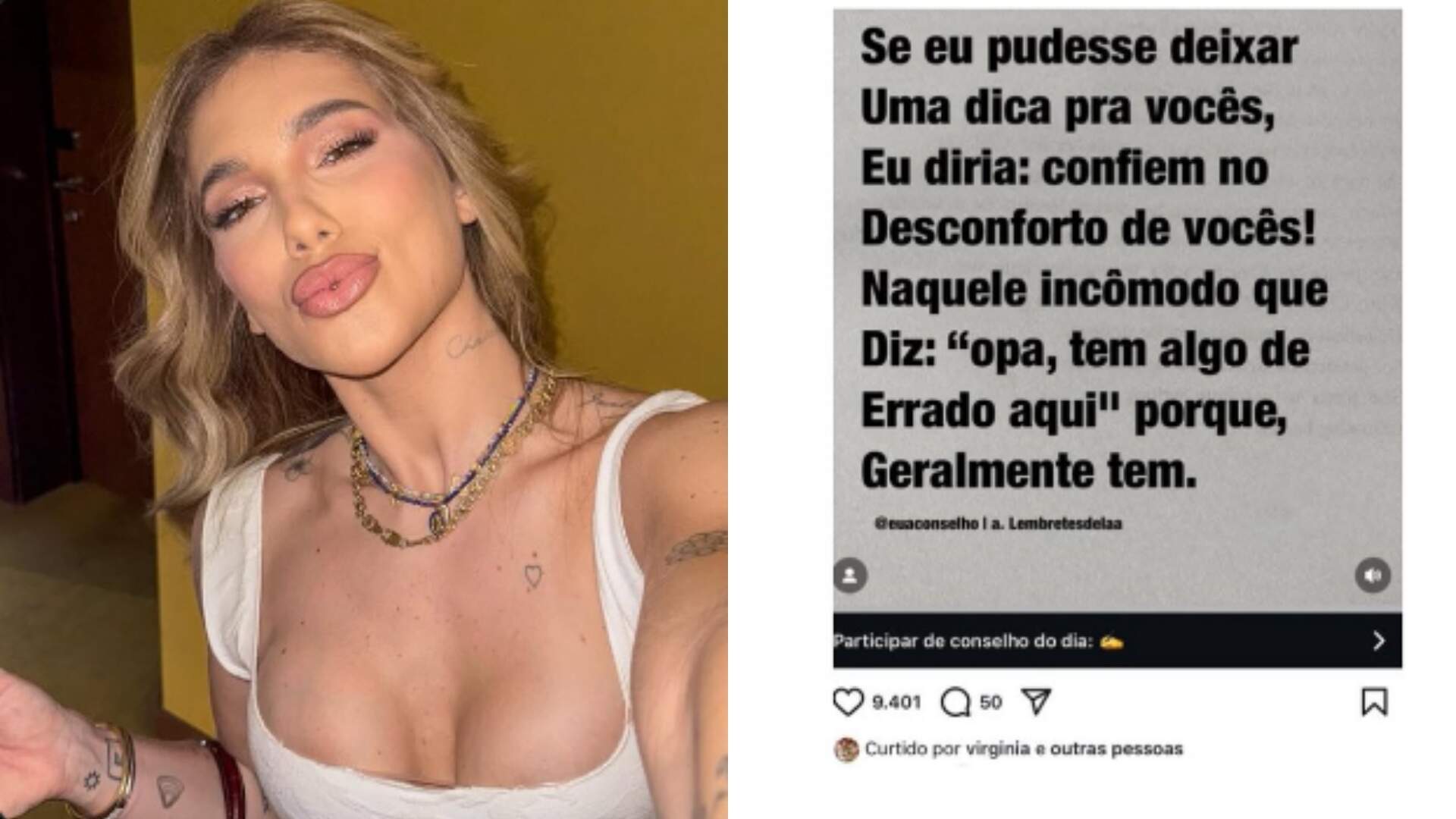 Virginia curte post sobre intuição após separação de Zé Felipe